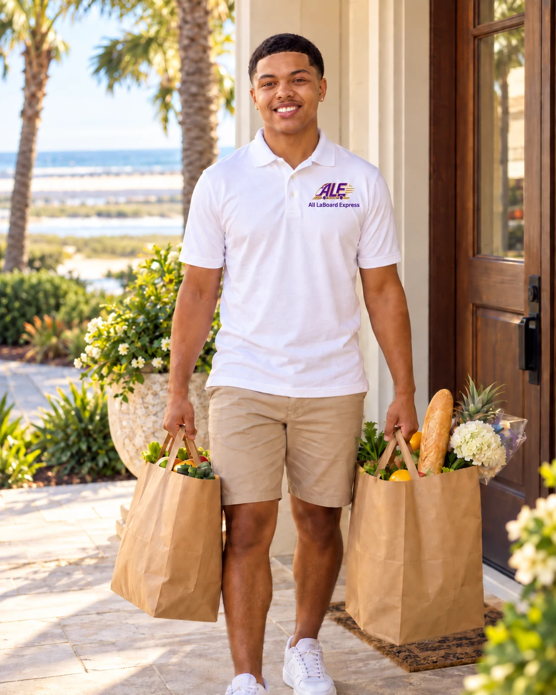 All LaBoard Express shopper delivering groceries to a coastal vacation home.